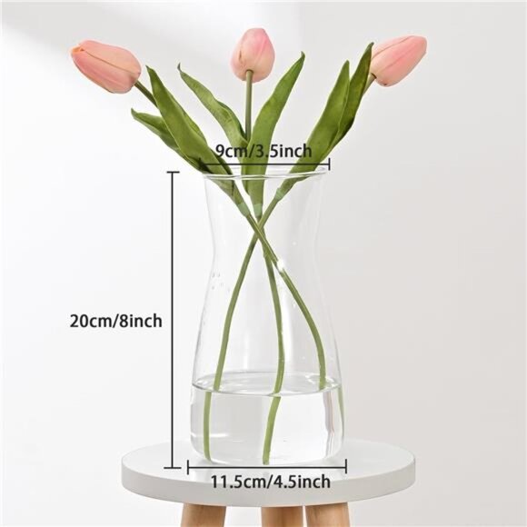 8 inch Clear Glass Flower Vases for Centerpiece Table Home Indoor Desk - Picture 3 of 7